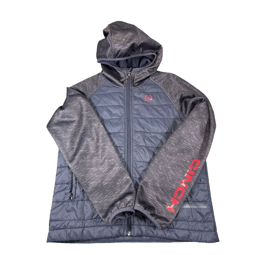 Cinch Jacket Youth XL Navy/Red XL 14 Quilted Full Zip Hood Zip Pockets Logo